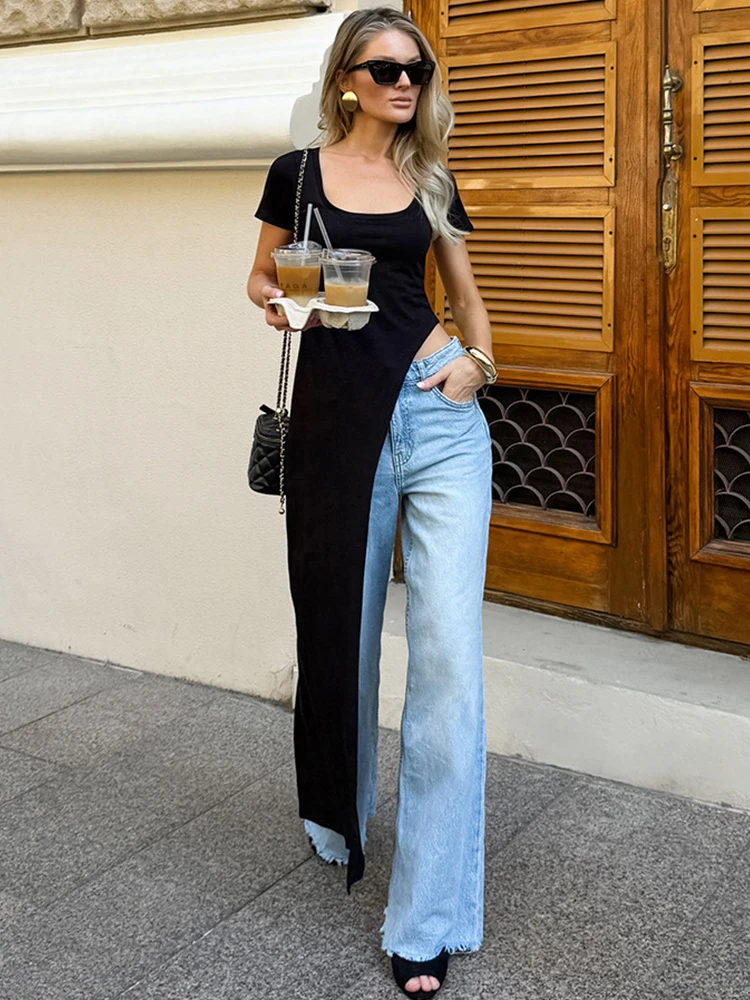 Trendix Women Black Short Sleeve Bodycon Dress Fashion High Split Asymmetrical Dresses 2026 Party Sexy Slim Elegant Dress Summer
Trendix Women Black Short Sleeve Bodycon Dress Fashion High Split Asymmetrical Dresses 2026 Party Sexy Slim Elegant Dress Summer