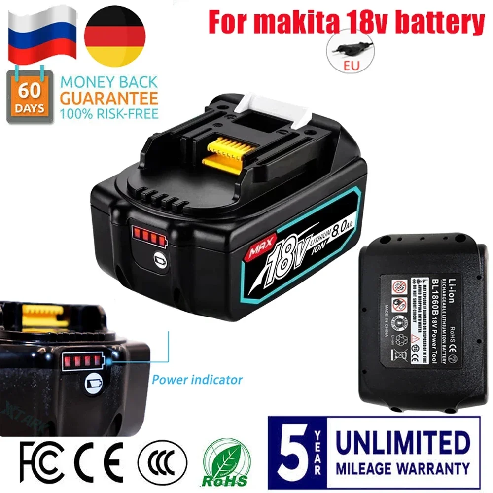 Литий-ионный аккумулятор для Makita, 18 в, 8000 мАч, 6 Ач, BL1815, BL1850, BL1830, BL1860, LXT400
Литий-ионный аккумулятор для Makita, 18 в, 8000 мАч, 6 Ач, BL1815, BL1850, BL1830, BL1860, LXT400