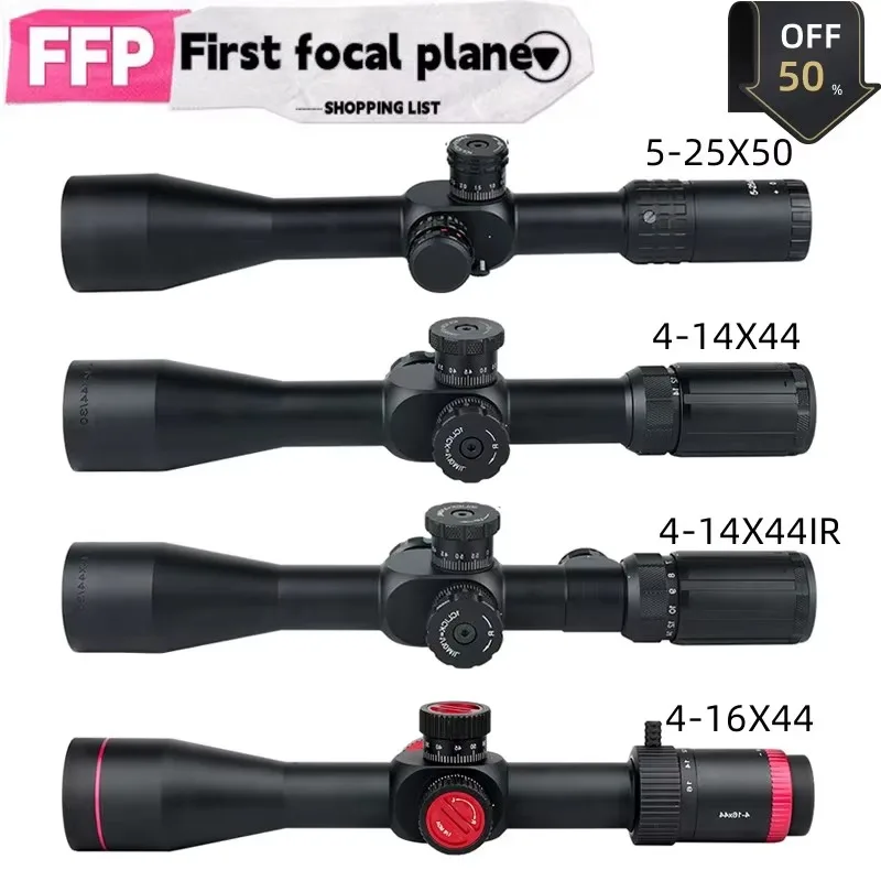 5-25x50 4-14X44IR 4-16x44 FFP Hunting Rifle Scopes High-quality Red/Green Optical Sight Side Parallax Wheel Airsoft Scope
5-25x50 4-14X44IR 4-16x44 FFP Hunting Rifle Scopes High-quality Red/Green Optical Sight Side Parallax Wheel Airsoft Scope