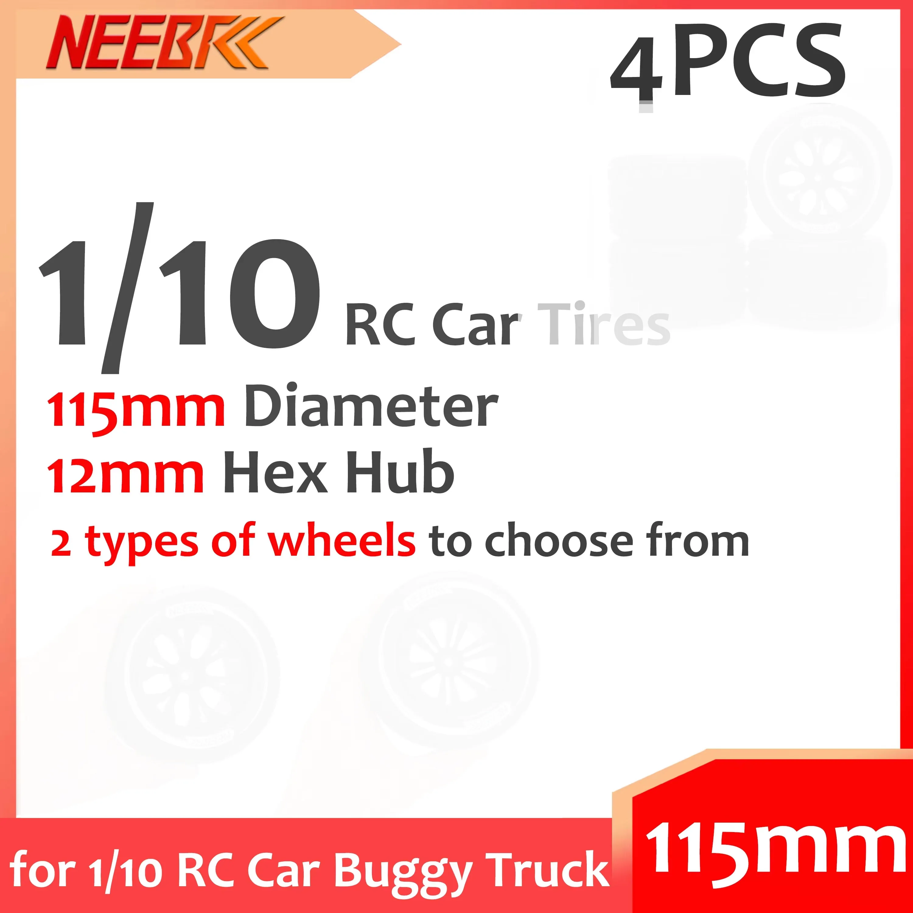 NEEBRC 4PCS 115mm RC Rubber Tires 12mm Hex Skidproof Wheel Tyre for 1/10 RC Car Buggy Truck HPI HSP Savage XS TM Flux LRP Parts
NEEBRC 4PCS 115mm RC Rubber Tires 12mm Hex Skidproof Wheel Tyre for 1/10 RC Car Buggy Truck HPI HSP Savage XS TM Flux LRP Parts