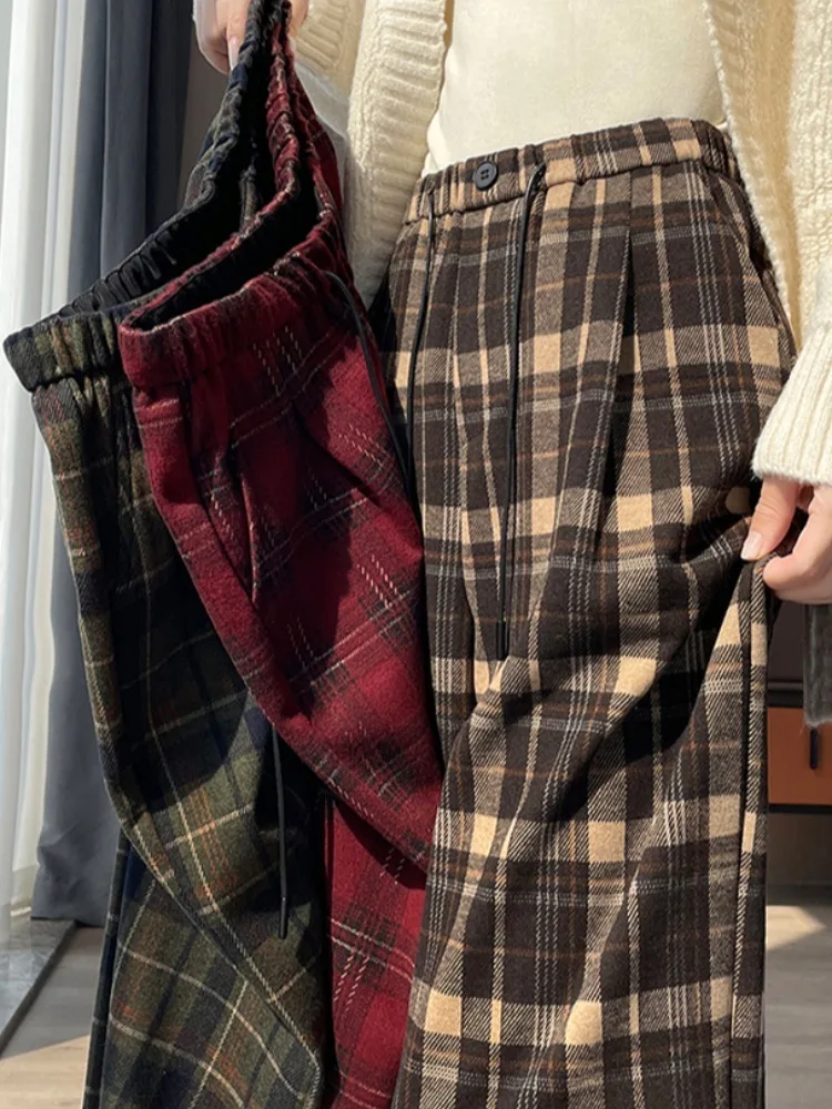 Vintage Chicly Drawstring Loose Straight Women Pants New Plaid Contrast Color Full Length Fashion Female Wide Leg Pants
Vintage Chicly Drawstring Loose Straight Women Pants New Plaid Contrast Color Full Length Fashion Female Wide Leg Pants