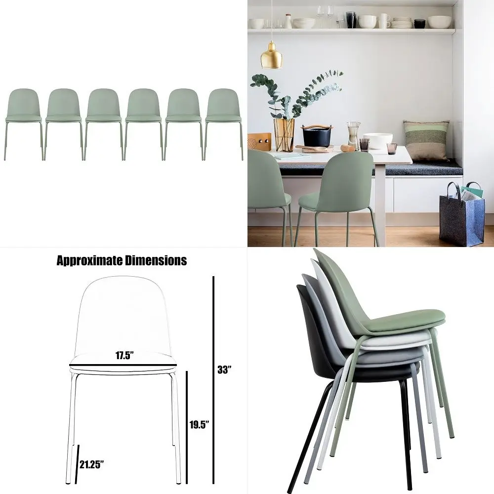 Set of 6 Modern Stackable Armless Dining Chairs, Plastic Shell Seat with Upholstered PU Leather Cushion Padded Seat Metal Legs
Set of 6 Modern Stackable Armless Dining Chairs, Plastic Shell Seat with Upholstered PU Leather Cushion Padded Seat Metal Legs