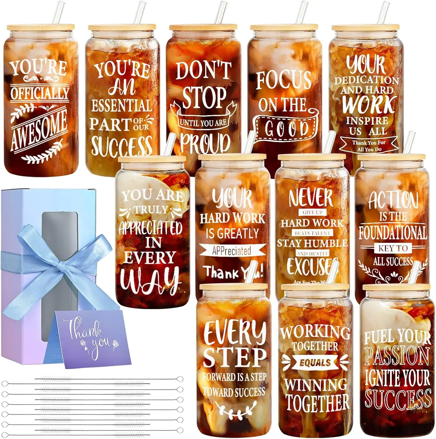 12 Inspirational Glass Cups Set with Lids, 16 oz Can Shaped Beer Glasses for Employee Coworker Thank You Gifts, Premium Heat
12 Inspirational Glass Cups Set with Lids, 16 oz Can Shaped Beer Glasses for Employee Coworker Thank You Gifts, Premium Heat