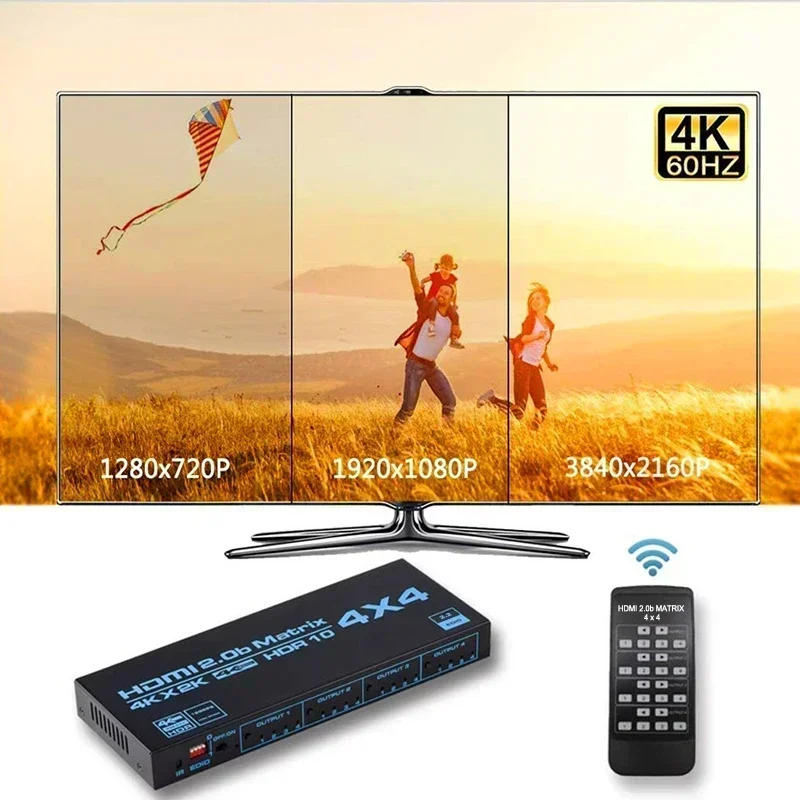 4K 60Hz HDMI Matrix 4x4 HDR10 HDMI2.0 Switch Switcher Splitter 4 in 4 Out Audio Video Distributor Converter for PS4 PS5 PC To TV
4K 60Hz HDMI Matrix 4x4 HDR10 HDMI2.0 Switch Switcher Splitter 4 in 4 Out Audio Video Distributor Converter for PS4 PS5 PC To TV