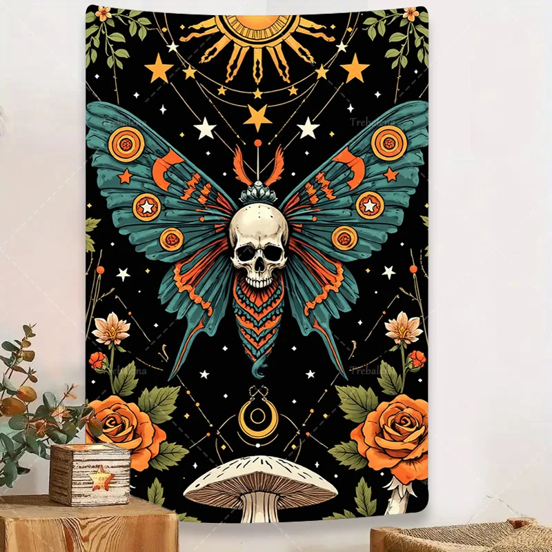 1pc Wall Tapestry Skull Butterfly Tapestry with Sun Moon Stars and Roses Boho Wall Hanging
1pc Wall Tapestry Skull Butterfly Tapestry with Sun Moon Stars and Roses Boho Wall Hanging