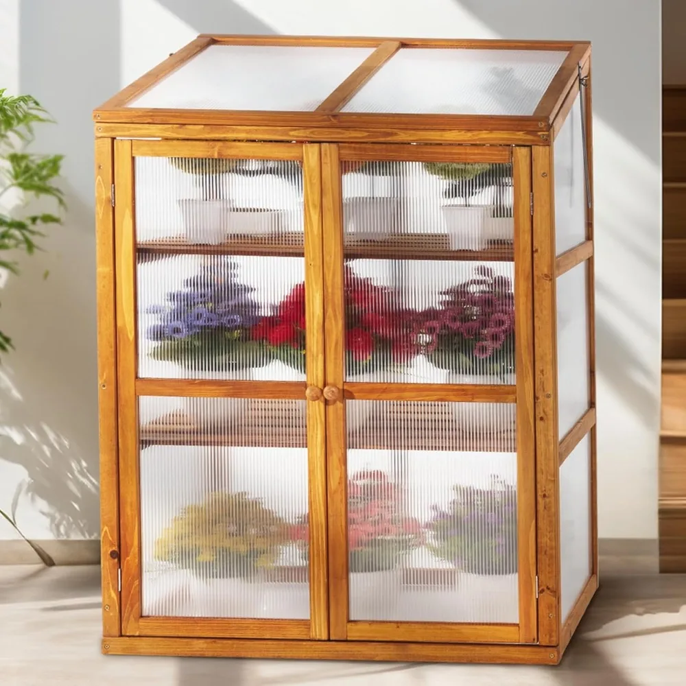 Fir Wood Cold Frame Greenhouse for Outdoors, 2-Tier Greenhouse Cabinet with Transparent Polycarbonate Sheet & Foldable Top Crea
Fir Wood Cold Frame Greenhouse for Outdoors, 2-Tier Greenhouse Cabinet with Transparent Polycarbonate Sheet & Foldable Top Crea