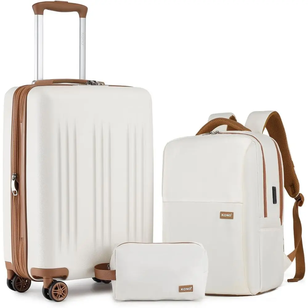 3 Piece Expandable 20 Inch Spinner Suitcase Set with TSA Lock - Cream White
3 Piece Expandable 20 Inch Spinner Suitcase Set with TSA Lock - Cream White
