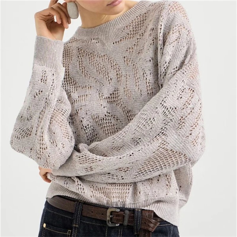 2026 Autumn New Women's Simple round Neck Leaf Relief Hollow Knitted Sweater High-Quality Fashion Loose Shoulder Top
2026 Autumn New Women's Simple round Neck Leaf Relief Hollow Knitted Sweater High-Quality Fashion Loose Shoulder Top