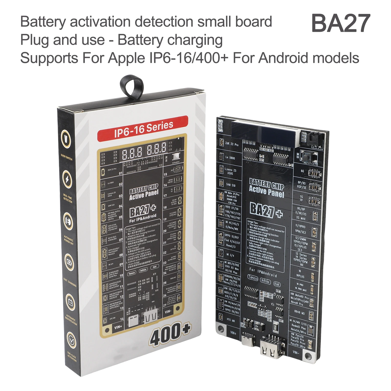 Плата активации аккумулятора BA27 Plus для устройств iPh 616PM и Android поддерживает aktywację щелчка и автоматическое отключение питания 
Плата активации аккумулятора BA27 Plus для устройств iPh 616PM и Android поддерживает aktywację щелчка и автоматическое отключение питания