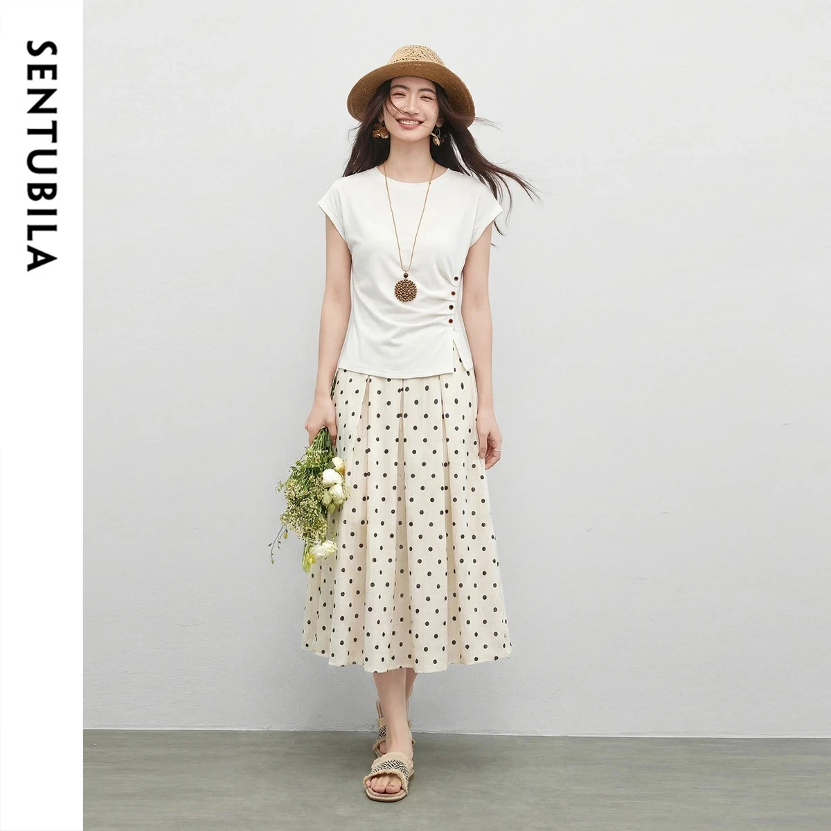 SENTUBILA Women Round Neck Pleated Cotton T-shirt Polka Dot Print A-line Skirt Two-piece Set 2026 Summer Elegant Chic 162ZL6062Z
SENTUBILA Women Round Neck Pleated Cotton T-shirt Polka Dot Print A-line Skirt Two-piece Set 2026 Summer Elegant Chic 162ZL6062Z