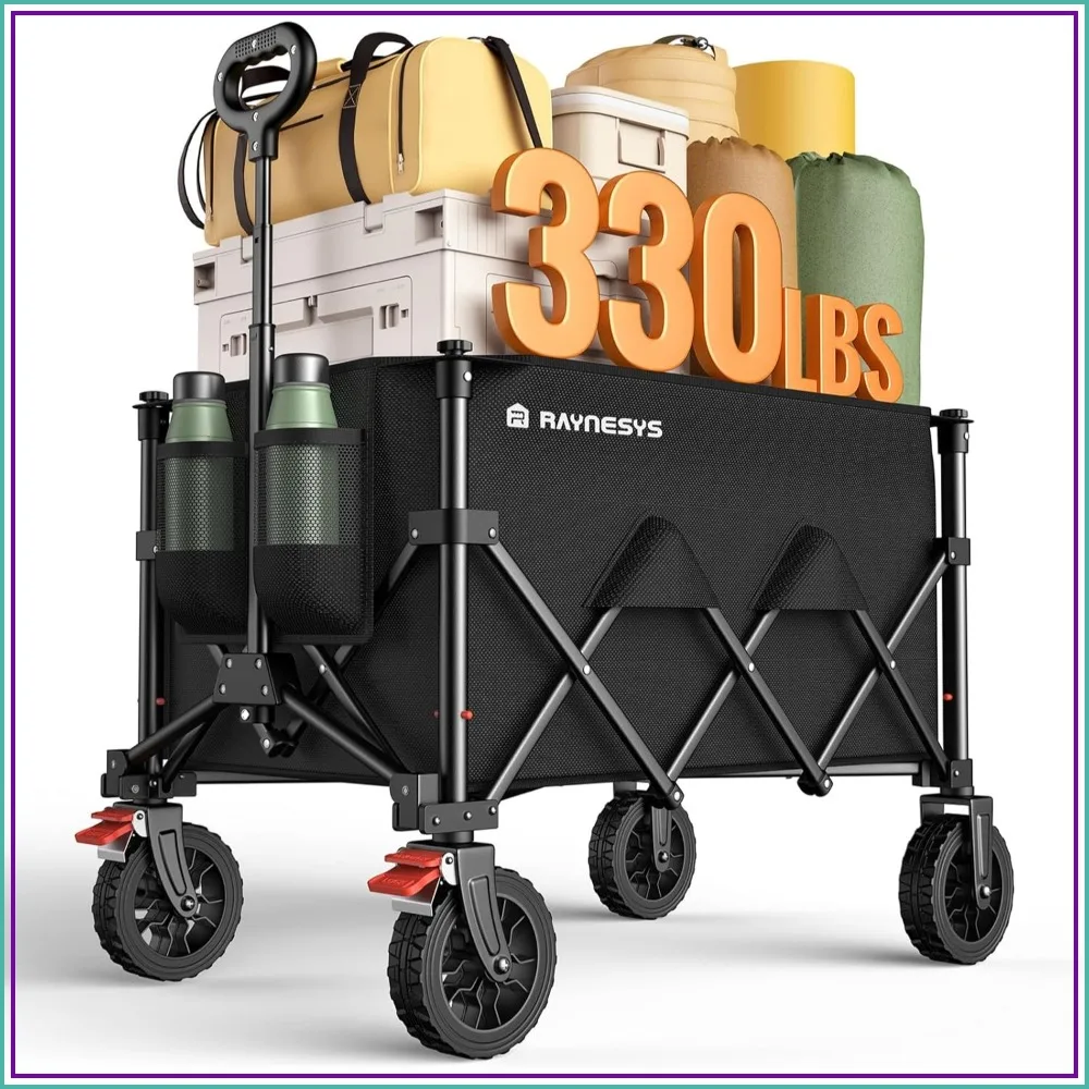 Foldable Wagon Cart 330lbs Capacity, All-Terrain Wheels with Brakes, Heavy Duty Utility Cart for Camping Shopping Sports
Foldable Wagon Cart 330lbs Capacity, All-Terrain Wheels with Brakes, Heavy Duty Utility Cart for Camping Shopping Sports