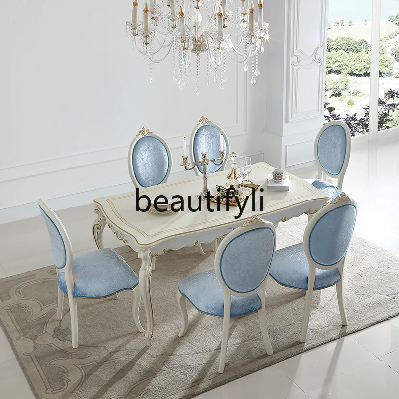 French pastoral dining table and chair combination niche 1.6M non-full birch European style
French pastoral dining table and chair combination niche 1.6M non-full birch European style