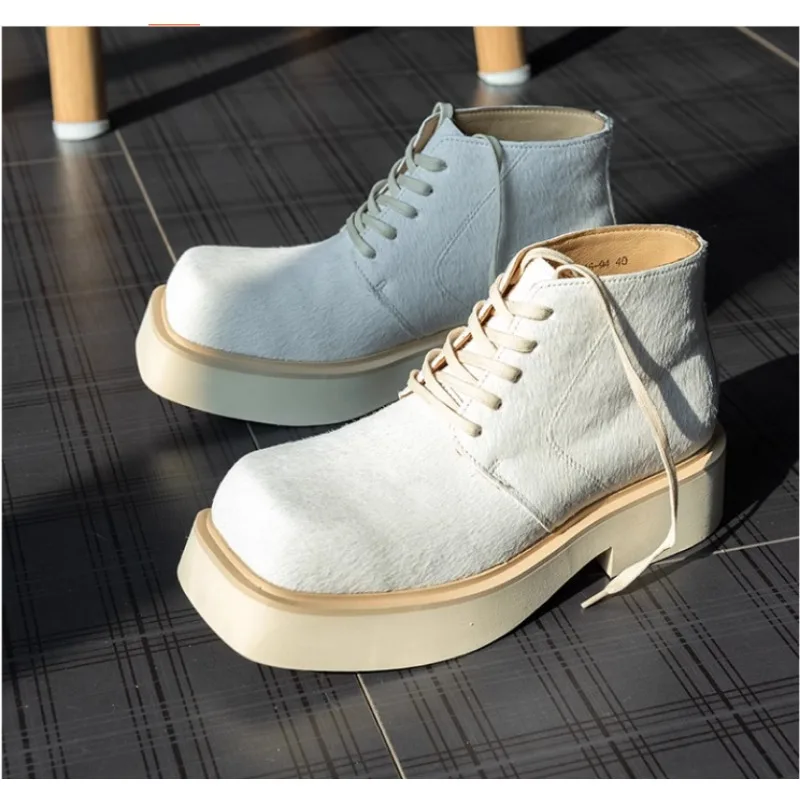 New Autumn and Winter Collection of Horsehair Men's Leather High Cut Thick Soled Square Toe Derby Shoes
New Autumn and Winter Collection of Horsehair Men's Leather High Cut Thick Soled Square Toe Derby Shoes