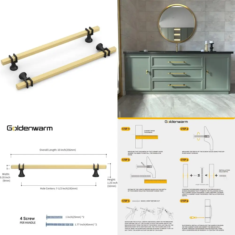 Черно-золотые квадратные ручки для шкафа, 10 шт. ручек для ящиков 7-1/2 дюйма для кухни, комода и шкафов для ванной комнаты
Черно-золотые квадратные ручки для шкафа, 10 шт. ручек для ящиков 7-1/2 дюйма для кухни, комода и шкафов для ванной комнаты