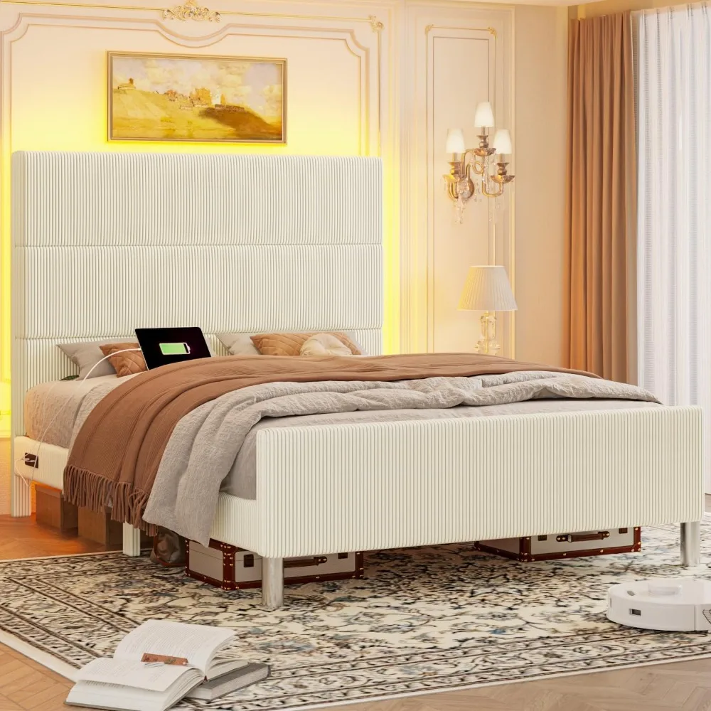 LED Upholstered Full Bed Frame with 48” Headboard, Corduroy Platform Bed Frame Full Size with Charging Station, No Box Spring Ne
LED Upholstered Full Bed Frame with 48” Headboard, Corduroy Platform Bed Frame Full Size with Charging Station, No Box Spring Ne