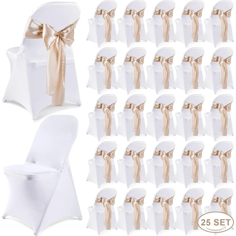 Lounsweer 50 Pcs Folding Chair Cover Set with 25 Stretch Spandex Slipcovers 25 Satin Chair Sashes Bows Ribbon Washable Banquet P
Lounsweer 50 Pcs Folding Chair Cover Set with 25 Stretch Spandex Slipcovers 25 Satin Chair Sashes Bows Ribbon Washable Banquet P