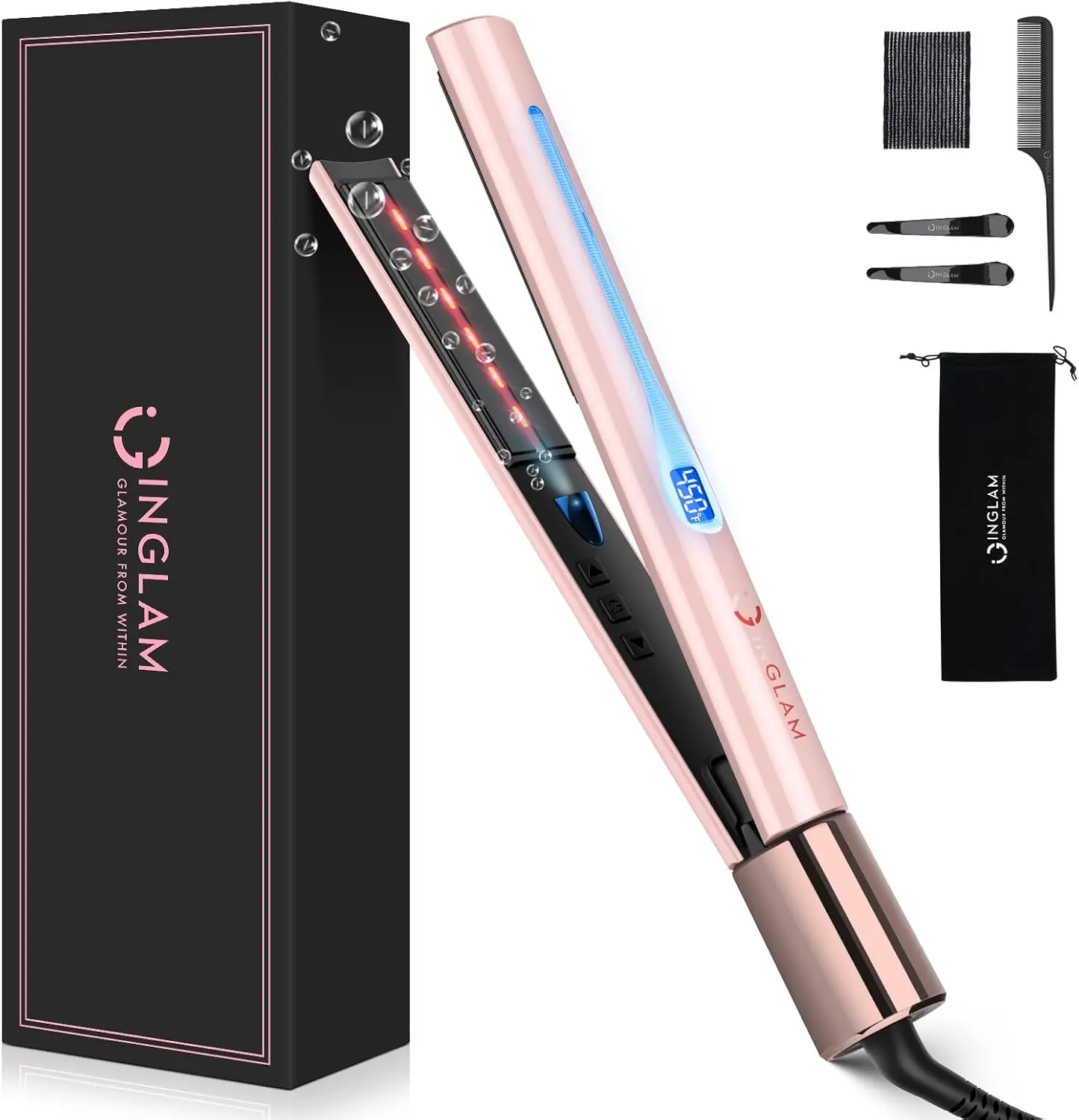 Titanium Flat Iron Hair Straightener & Curler, Infrared Negative Ions, Dual Voltage 110-240V, 11 Temp Settings 250-450°F, Anti-Frizz, Gift
Titanium Flat Iron Hair Straightener & Curler, Infrared Negative Ions, Dual Voltage 110-240V, 11 Temp Settings 250-450°F, Anti-Frizz, Gift