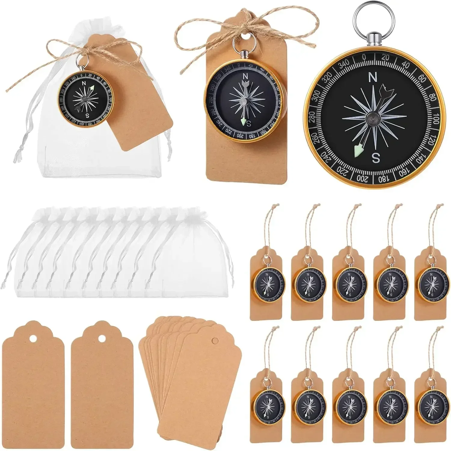 60 Pcs Compass Party Favors Set with Tags & Organza Bags, Gold Mini Souvenirs for Nautical Travel Wedding Birthday
60 Pcs Compass Party Favors Set with Tags & Organza Bags, Gold Mini Souvenirs for Nautical Travel Wedding Birthday
