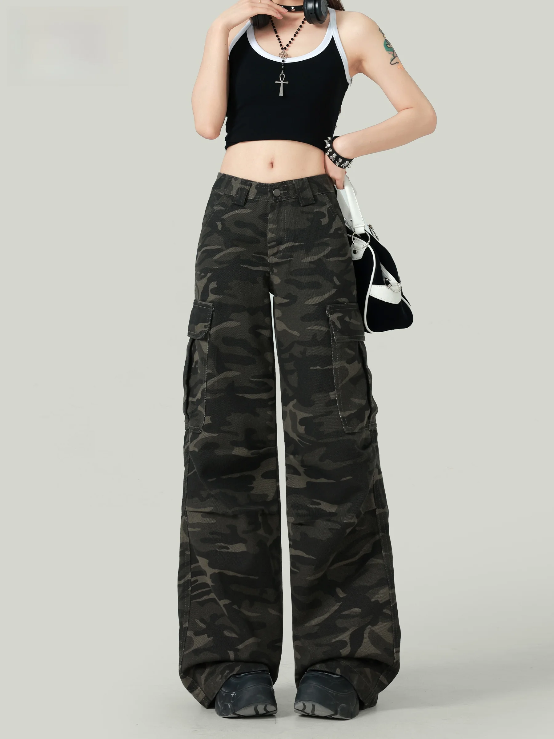 Retro Camouflage High Waist Workwear Denim Pants Women's Loose Wide Leg Pants Multiple Pocket Design Early Autumn New Style
Retro Camouflage High Waist Workwear Denim Pants Women's Loose Wide Leg Pants Multiple Pocket Design Early Autumn New Style