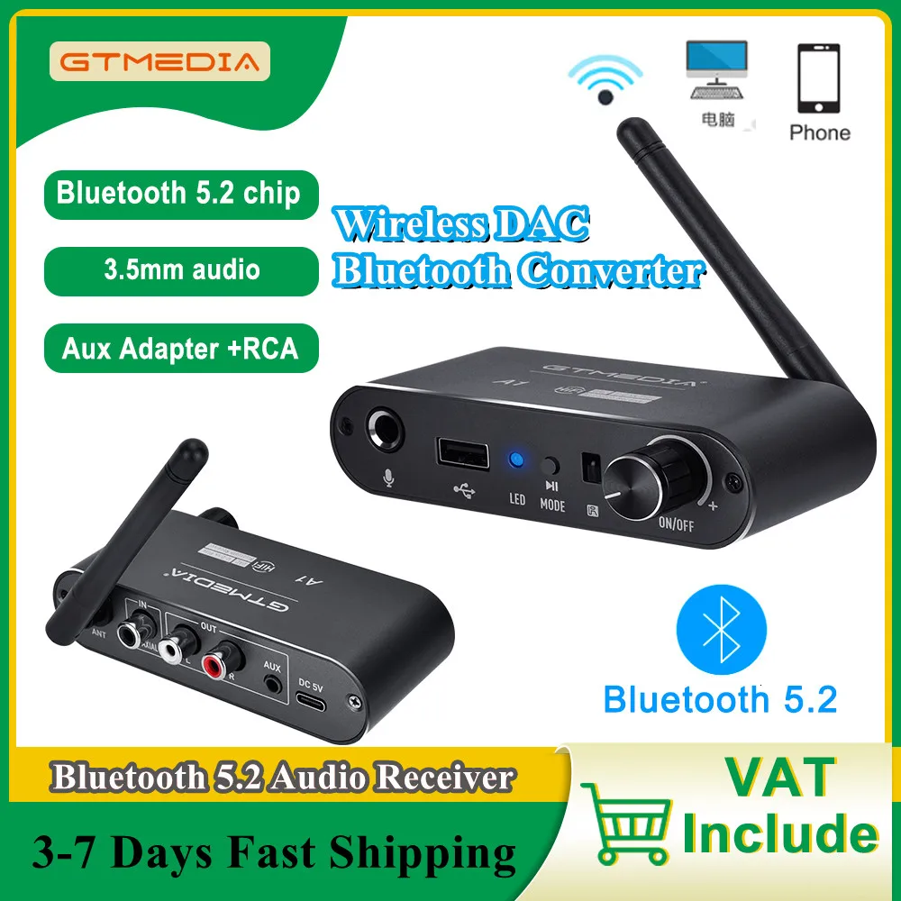 GTmedia A1 DAC Bluetooth 5.2 Receiver Transmitter Optical Coaxial AUX RCA USB Wireless Audio Adapter Digital to Analog Converter
GTmedia A1 DAC Bluetooth 5.2 Receiver Transmitter Optical Coaxial AUX RCA USB Wireless Audio Adapter Digital to Analog Converter