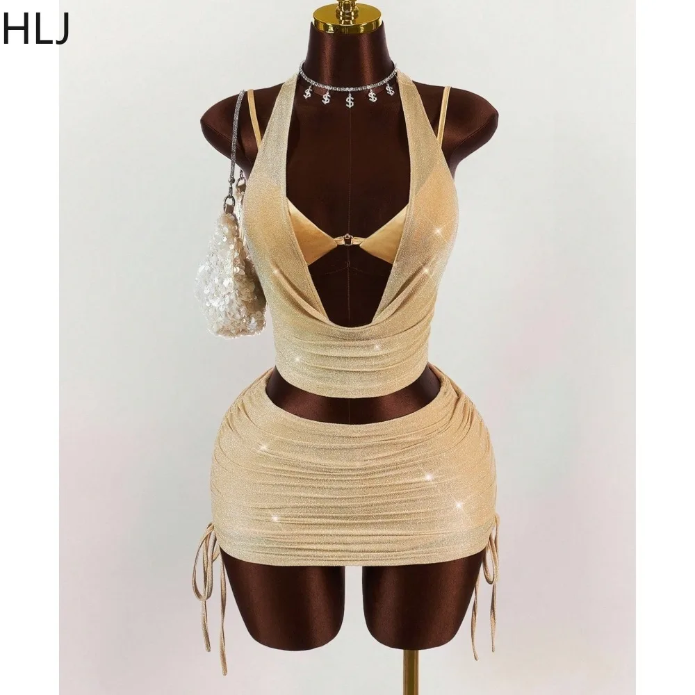 HLJ Sexy Shining Patchwork 3 Pieces Set for Woman Halter Sleeveless Backless Crop Top and Underwear + Skirt Female Streetwear
HLJ Sexy Shining Patchwork 3 Pieces Set for Woman Halter Sleeveless Backless Crop Top and Underwear + Skirt Female Streetwear