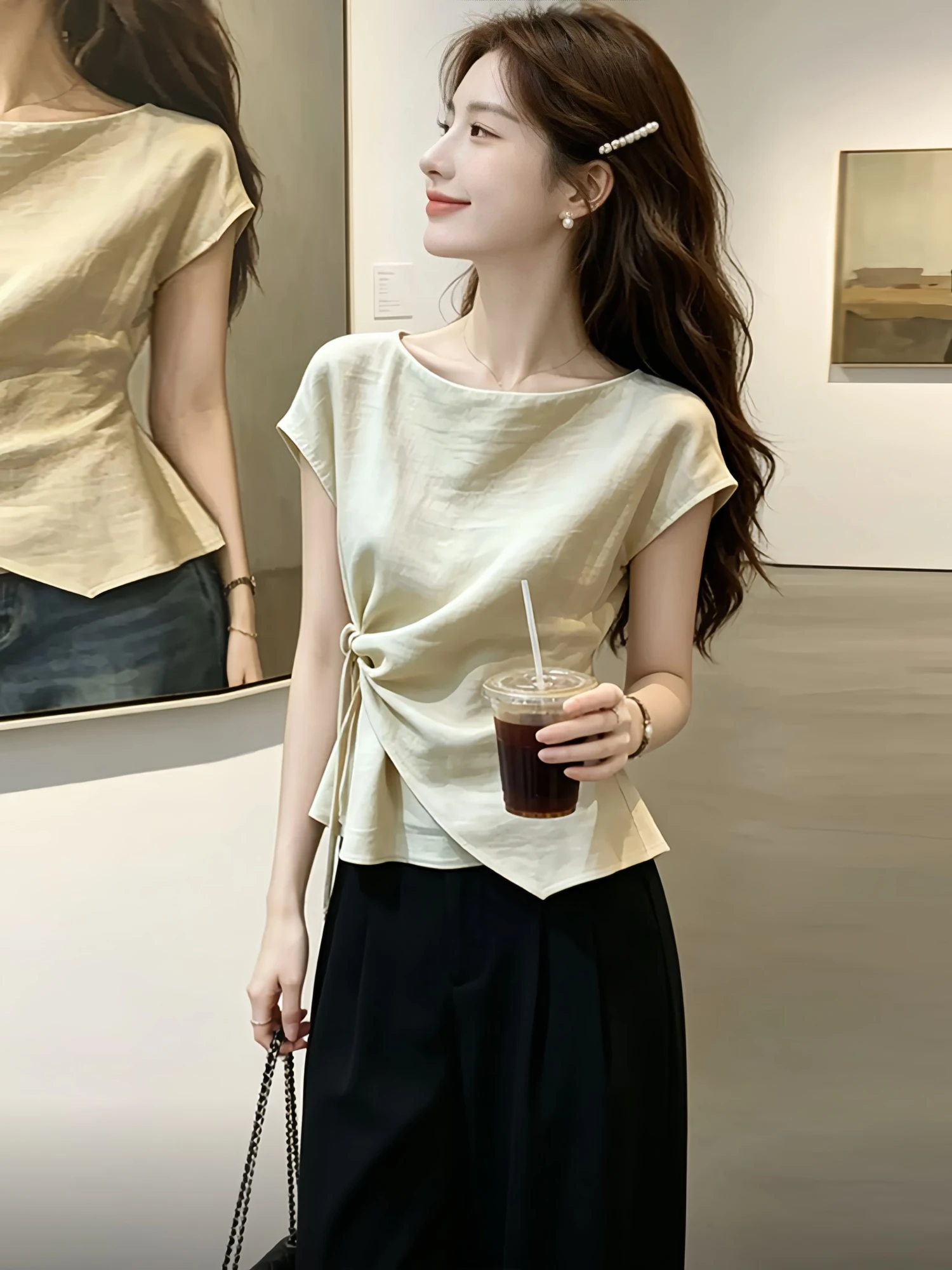 Lazy Casual Fashionable Women's Shirt Summer New Gentle Style Versatile Youthful Waist-Cinching Slimming Short Sleeve round Neck
Lazy Casual Fashionable Women's Shirt Summer New Gentle Style Versatile Youthful Waist-Cinching Slimming Short Sleeve round Neck