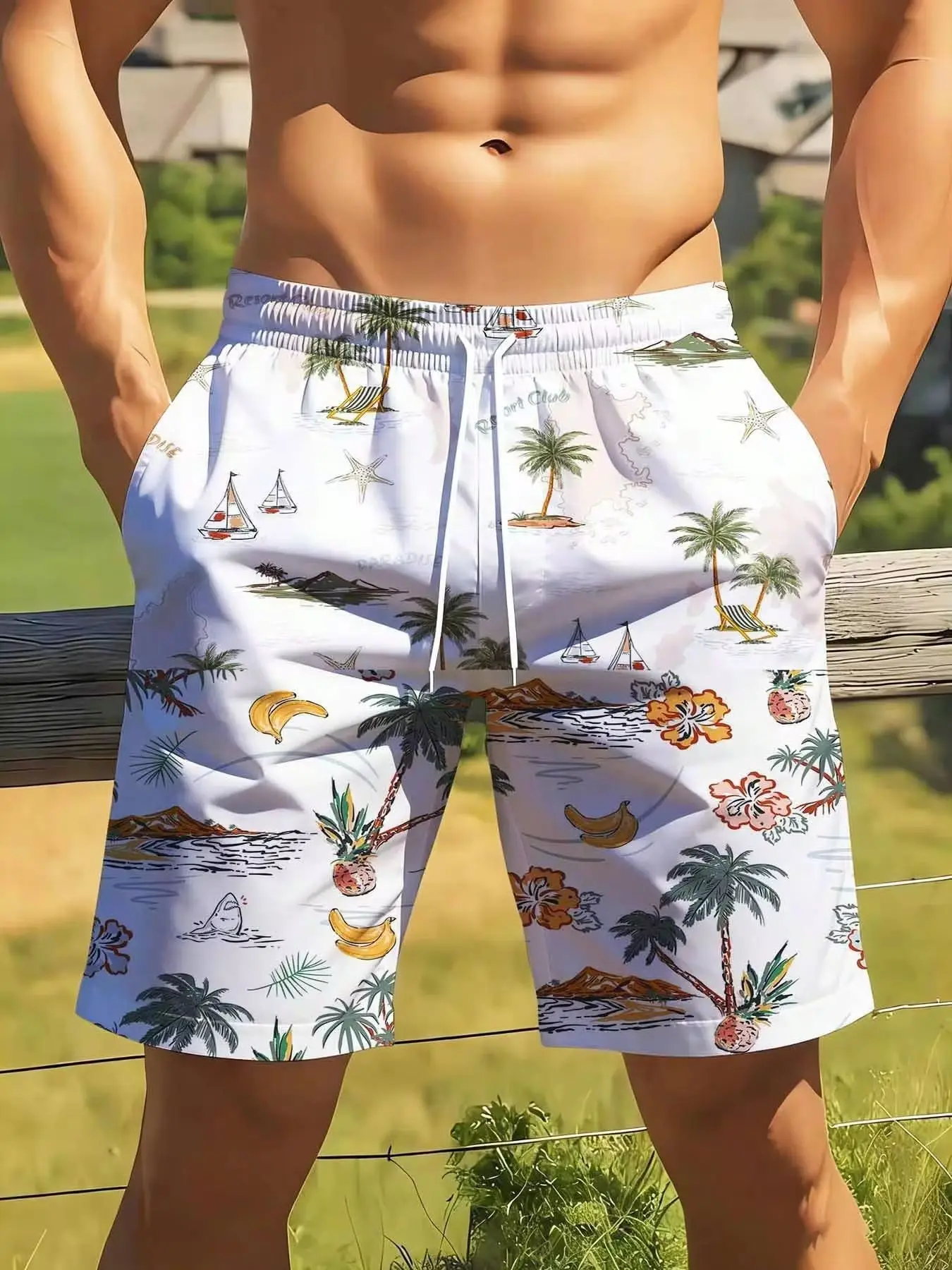 Men's Tropical Print Swim Trunks With Palm Trees Bananas And Flowers Quick Dry Beach Shorts For Summer Vacation And Resort Wear
Men's Tropical Print Swim Trunks With Palm Trees Bananas And Flowers Quick Dry Beach Shorts For Summer Vacation And Resort Wear