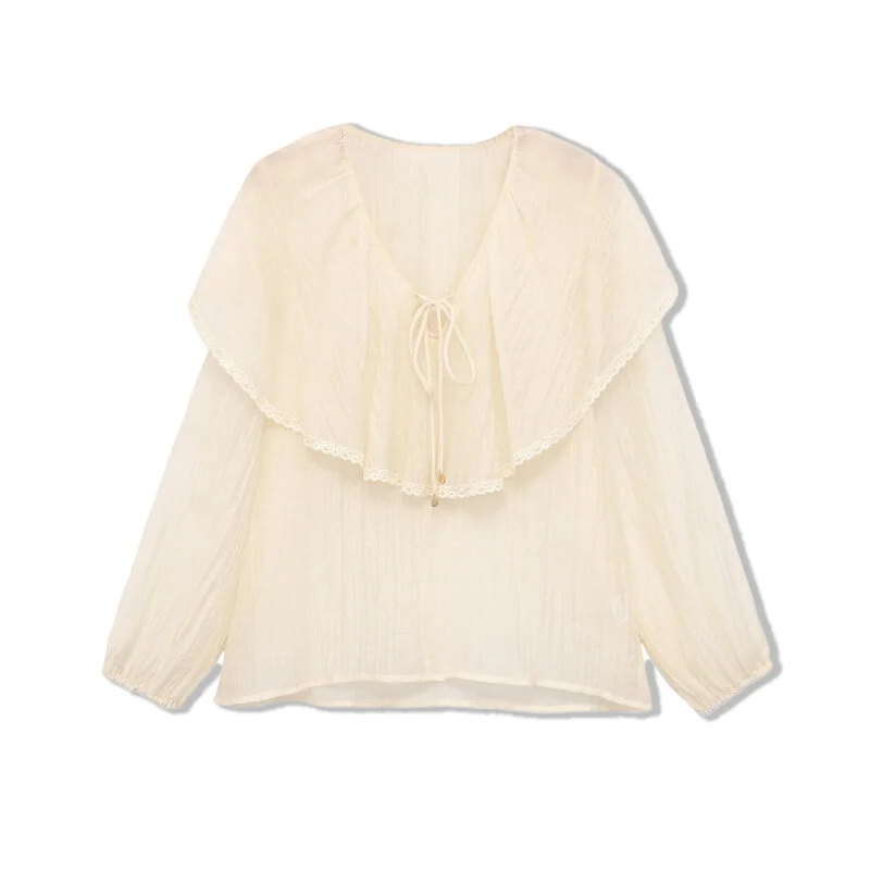 Women 2026 New Arrival Boho Blouse V Neck Lace Trim Ruffle Collar Drawstring Long Sleeve Beige Casual Beach Shirt
Women 2026 New Arrival Boho Blouse V Neck Lace Trim Ruffle Collar Drawstring Long Sleeve Beige Casual Beach Shirt