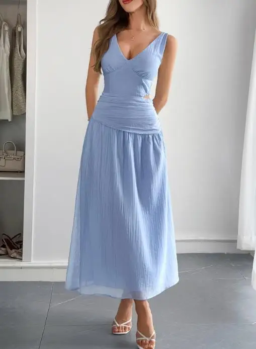 2025 Elegant Temperament, Deep V-Waist Long Dress, Summer Solid Color, Gentle and Elegant, Waist Cinched Hollow Suspender Dress
2025 Elegant Temperament, Deep V-Waist Long Dress, Summer Solid Color, Gentle and Elegant, Waist Cinched Hollow Suspender Dress
