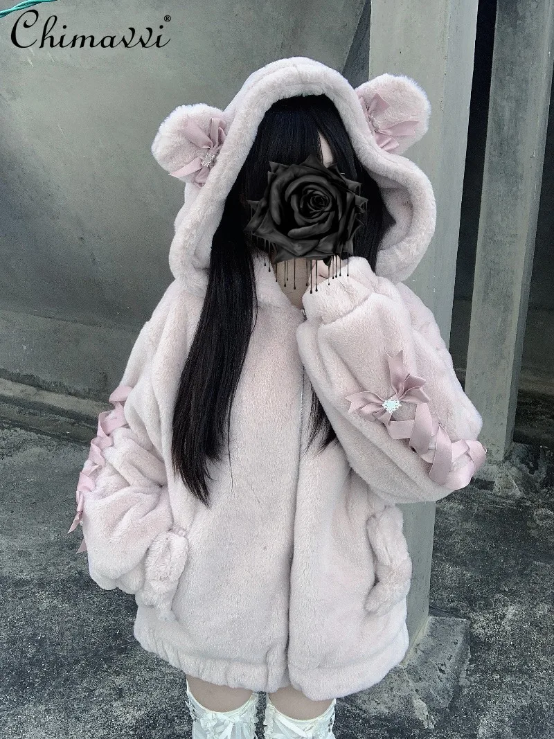 Japanese Sweet Bear Ear Bowknot Fleece Lined Plush Jacket 2025 Winter Clothes New Cute Girl Loose Warm Lolita Coat Women
Japanese Sweet Bear Ear Bowknot Fleece Lined Plush Jacket 2025 Winter Clothes New Cute Girl Loose Warm Lolita Coat Women