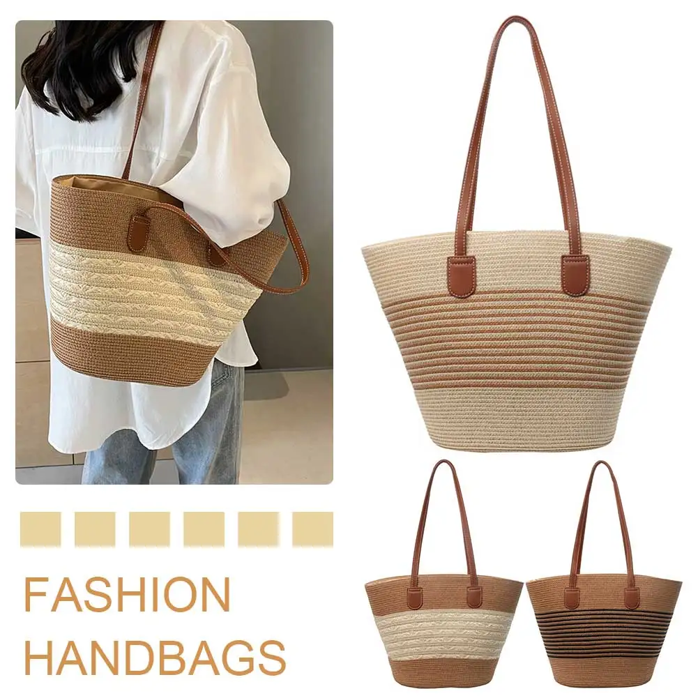 Women Fashion Tote Bag with Zipper Stripe Woven Straw Handbag Large Capacity Summer Daily Bag Solid Color for Shopping Work
Women Fashion Tote Bag with Zipper Stripe Woven Straw Handbag Large Capacity Summer Daily Bag Solid Color for Shopping Work