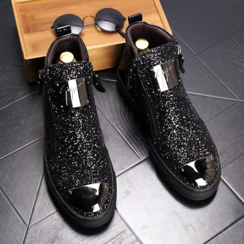 Men's Glitter High Top Boots, Metal Toe Suede Casual Shoes, Breathable Elevator Side Zipper Ankle Boots Streetwear 39-44
Men's Glitter High Top Boots, Metal Toe Suede Casual Shoes, Breathable Elevator Side Zipper Ankle Boots Streetwear 39-44
