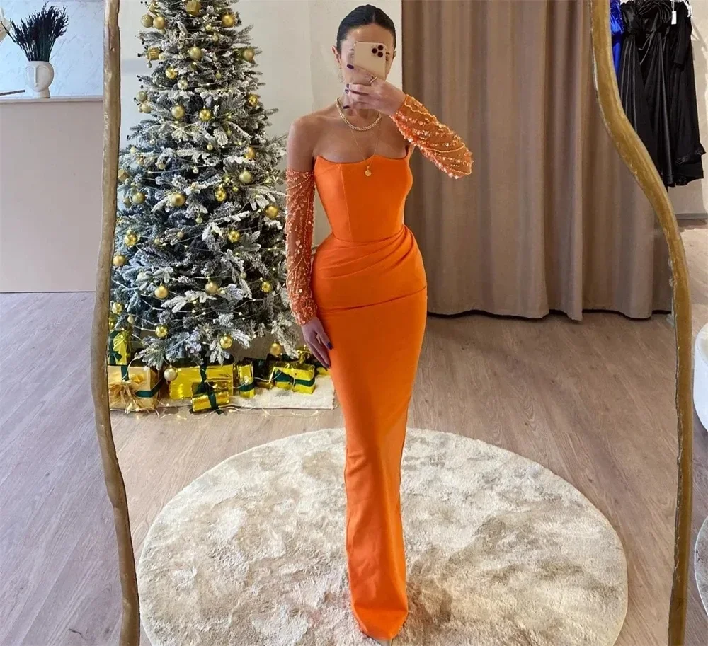 Sexy Evening Birthday Dress Strapless Orange Satin Long Mermaid Prom Formal Gowns Robe De Soiree
Sexy Evening Birthday Dress Strapless Orange Satin Long Mermaid Prom Formal Gowns Robe De Soiree