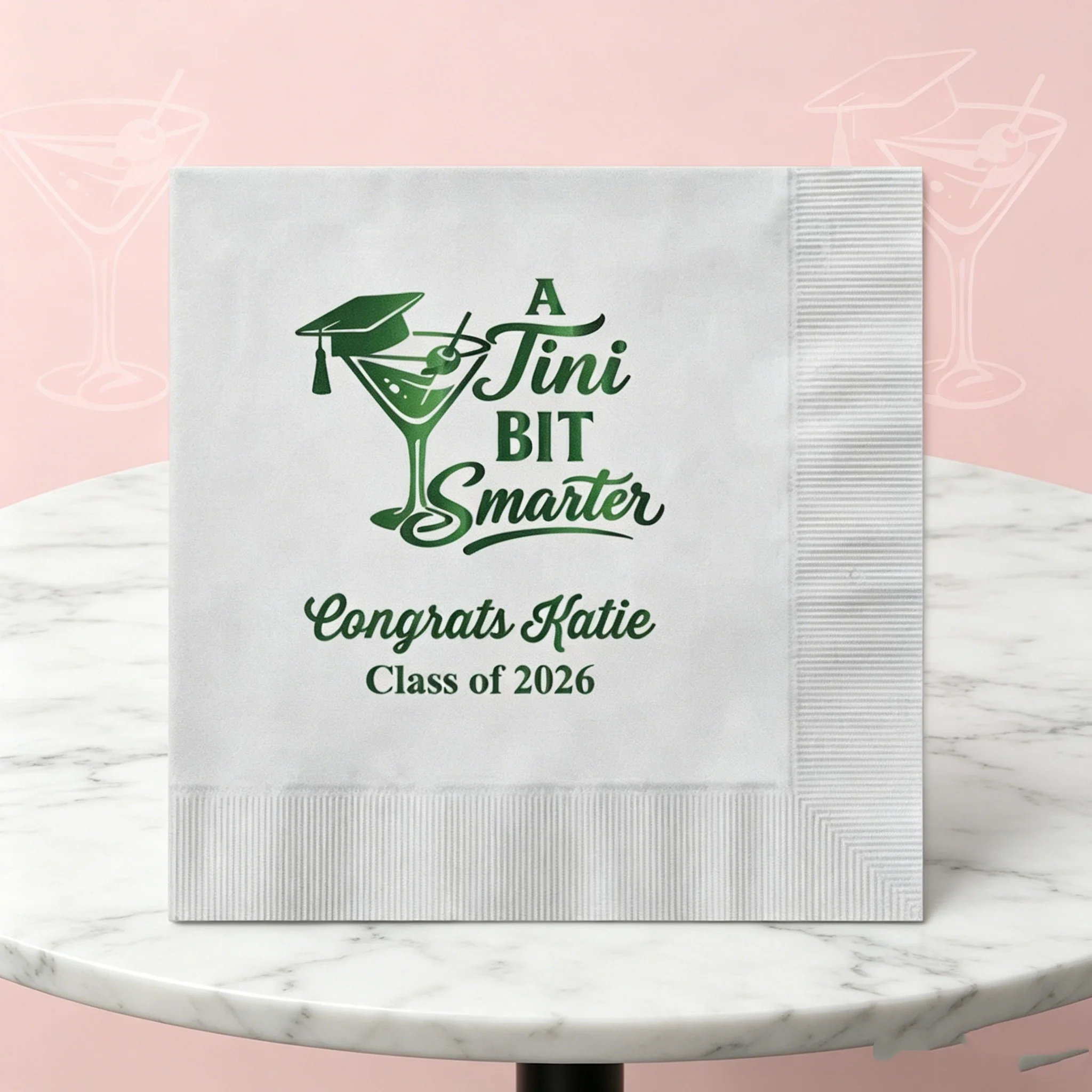 50pcs Custom Graduation Napkins, Personalized "A Tini Bit Smarter" Name & Year Green Foil Disposable Cocktail Napkins, Multi-Col
50pcs Custom Graduation Napkins, Personalized "A Tini Bit Smarter" Name & Year Green Foil Disposable Cocktail Napkins, Multi-Col