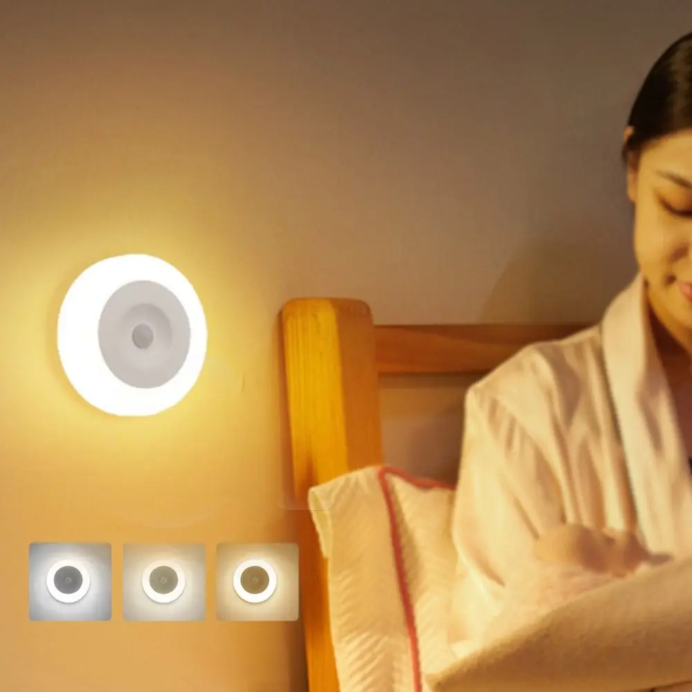 Cordless Motion Sensor Night Light USB Rechargeable Round Shape Smart LED Night Lamp Energy Saving with remote control