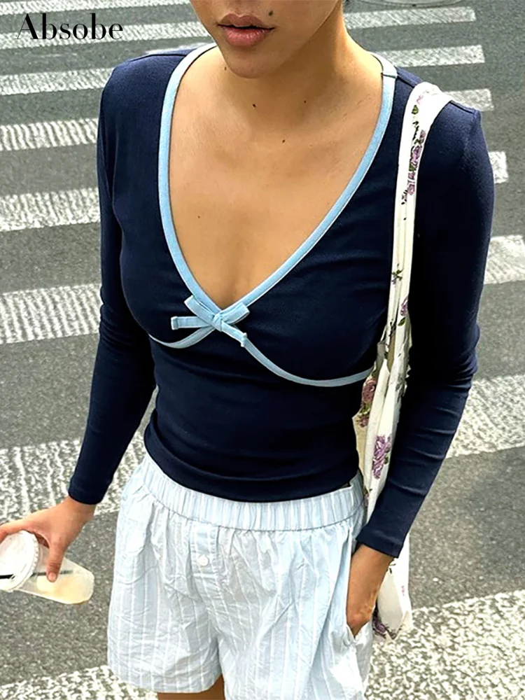 Absobe Contrast Patchwork Bow Crop T-shirt Women V-neck Long Sleeve Slim Versatile Pullover Top Hottie Casual Tees Streetwear
Absobe Contrast Patchwork Bow Crop T-shirt Women V-neck Long Sleeve Slim Versatile Pullover Top Hottie Casual Tees Streetwear