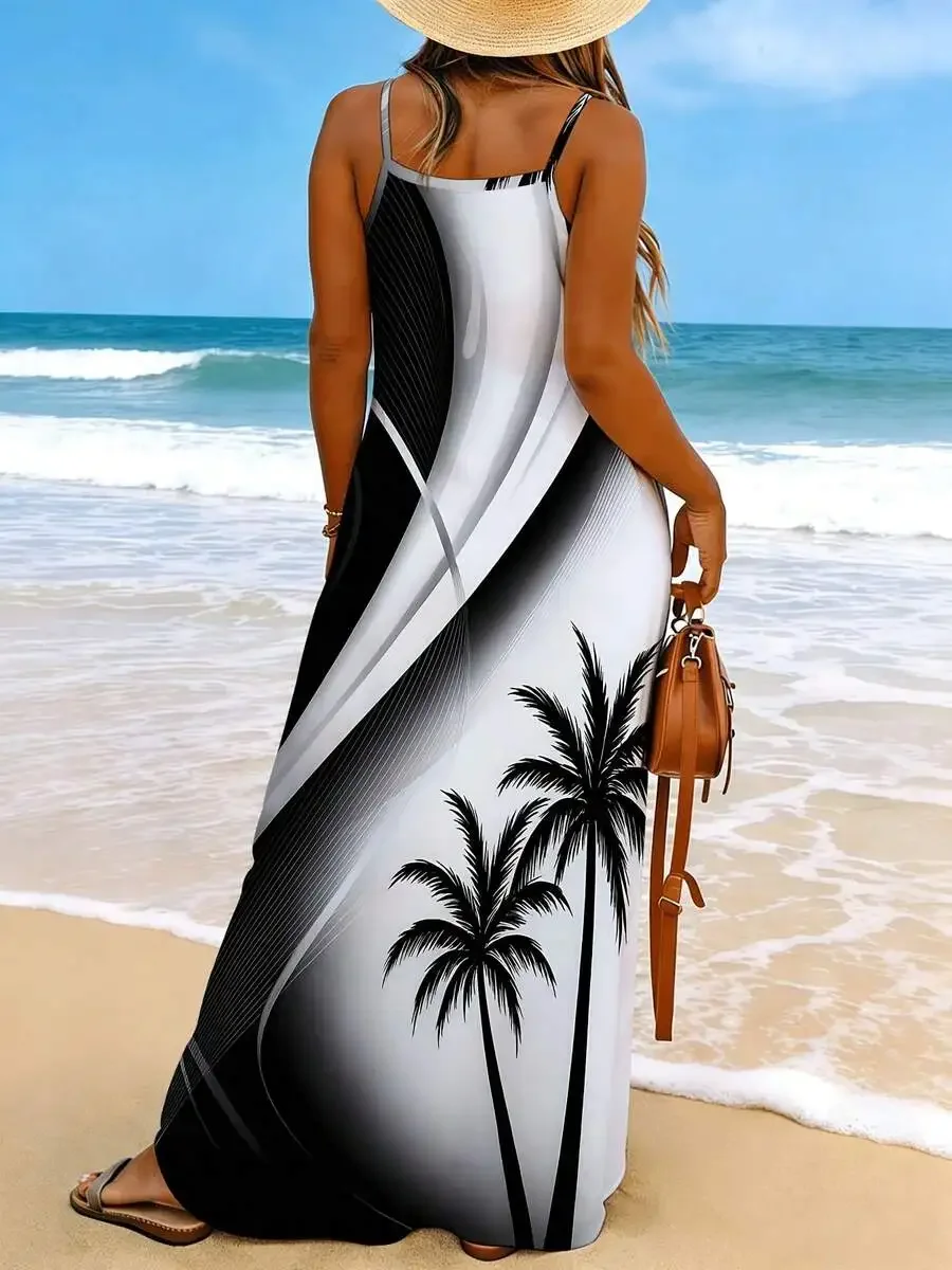 Plus Size Women Sleeveless Maxi Dress With Palm Tree Print For Beach Casual Wear
Plus Size Women Sleeveless Maxi Dress With Palm Tree Print For Beach Casual Wear