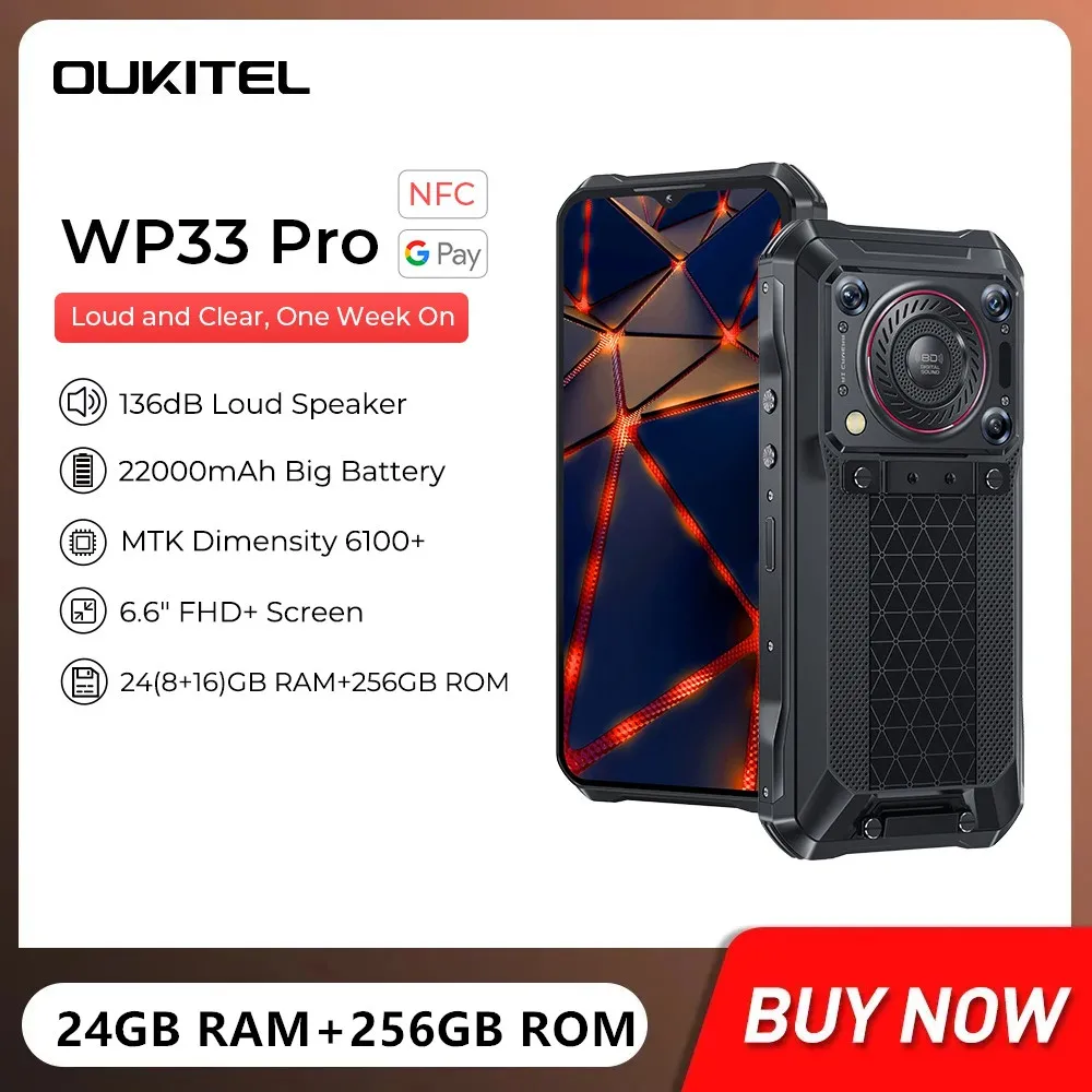 Oukitel WP33 Pro 5G Rugged Smartphone 6.6Inch FHD Octa Core 24GB+256GB Android 13 Mobile Phone 64MP 22000mAh 33W Fast Charge NFC
Oukitel WP33 Pro 5G Rugged Smartphone 6.6Inch FHD Octa Core 24GB+256GB Android 13 Mobile Phone 64MP 22000mAh 33W Fast Charge NFC