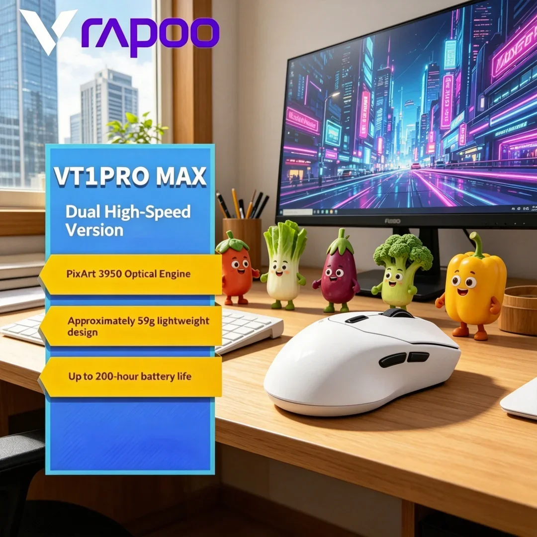 RAPOO VT1PRO MAX Wireless Gaming Mouse 59g Ultralightweight 8KHz Polling Rate 30000DPI 9 Programmable Buttons Supreme
RAPOO VT1PRO MAX Wireless Gaming Mouse 59g Ultralightweight 8KHz Polling Rate 30000DPI 9 Programmable Buttons Supreme