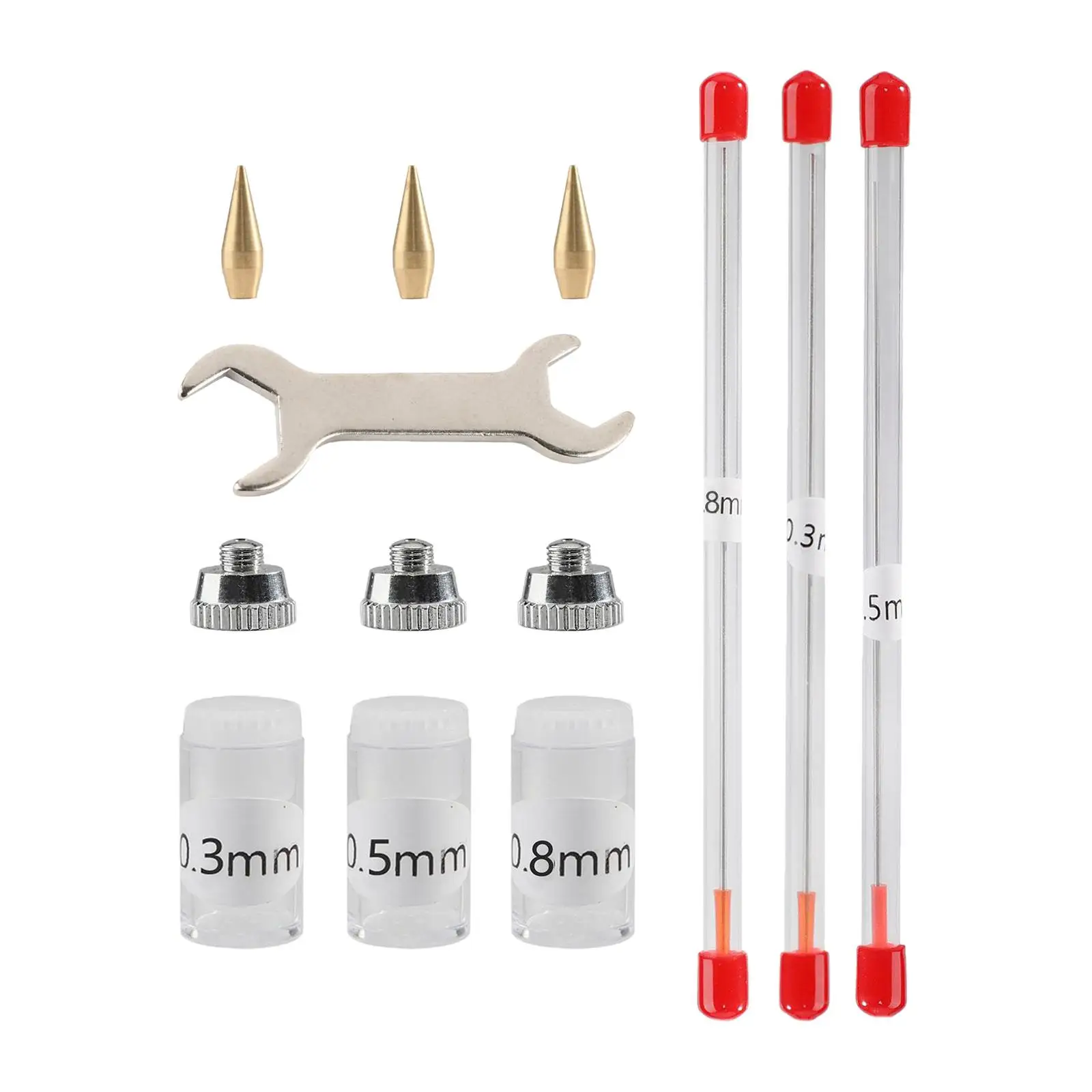 11x 0.3mm 0.5mm 0.8mm Airbrush Nozzle Kits Equipment Mini Wrench Professional Airbrush Nozzle Caps Durable for Replacement Parts
11x 0.3mm 0.5mm 0.8mm Airbrush Nozzle Kits Equipment Mini Wrench Professional Airbrush Nozzle Caps Durable for Replacement Parts