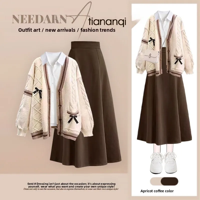 Fall 2026 Korean Style College Wind Knot Knitted Cardigan Base Shirt Casual High Waist Skirt Set Women's Fashion
Fall 2026 Korean Style College Wind Knot Knitted Cardigan Base Shirt Casual High Waist Skirt Set Women's Fashion