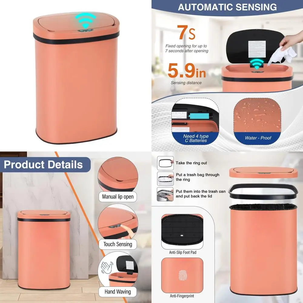 13 Gallon Pink Automatic Touch Lid Trash Can with Motion Sensor - Waterproof Kitchen, Home, or Office Use
13 Gallon Pink Automatic Touch Lid Trash Can with Motion Sensor - Waterproof Kitchen, Home, or Office Use