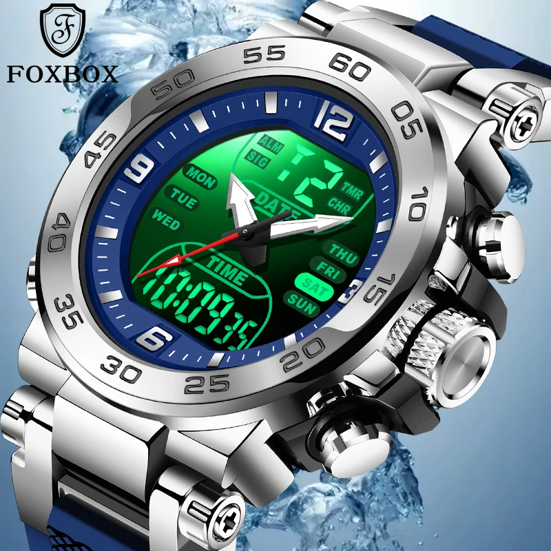 FOXBOX Mens Watches Top Brand Luxury Analog Digital Quartz Wristwatch For Men Waterproof Dual Time Display Luminous Watch Men
FOXBOX Mens Watches Top Brand Luxury Analog Digital Quartz Wristwatch For Men Waterproof Dual Time Display Luminous Watch Men