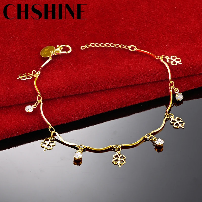 CHSHINE 925 Sterling Silver 18K Gold Four Leaf Clover Pendant Bracelet For Women Wedding Engagement Party Fashion Charm Jewelry
CHSHINE 925 Sterling Silver 18K Gold Four Leaf Clover Pendant Bracelet For Women Wedding Engagement Party Fashion Charm Jewelry
