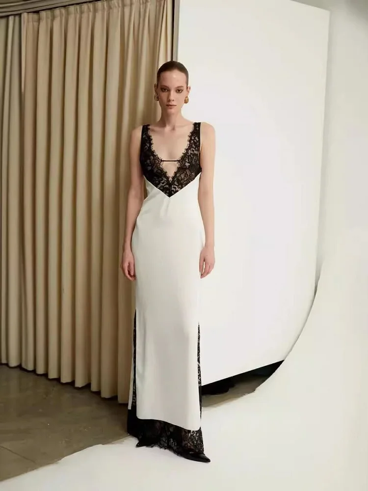 2024 Summer Women's New Elegant Sleeveless Lace Stitching Bandage Long Women's Dress
2024 Summer Women's New Elegant Sleeveless Lace Stitching Bandage Long Women's Dress