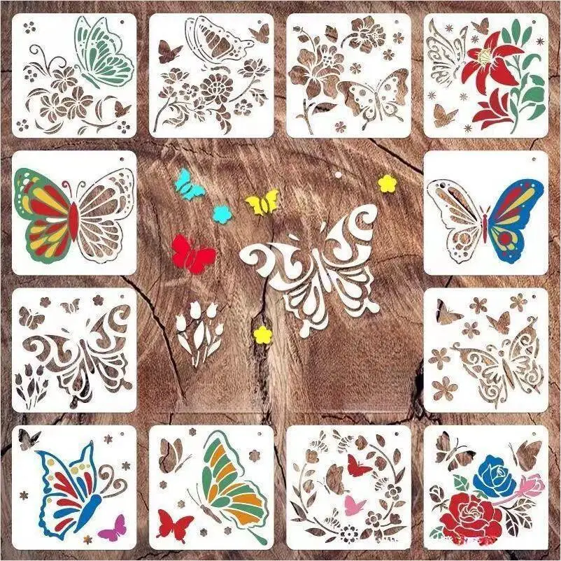 12PCS Butterfly Flower DIY Graffiti Template Reusable Butterfly Pattern Painting Hollow Decoration Stencil Craft Wall Supplies
12PCS Butterfly Flower DIY Graffiti Template Reusable Butterfly Pattern Painting Hollow Decoration Stencil Craft Wall Supplies