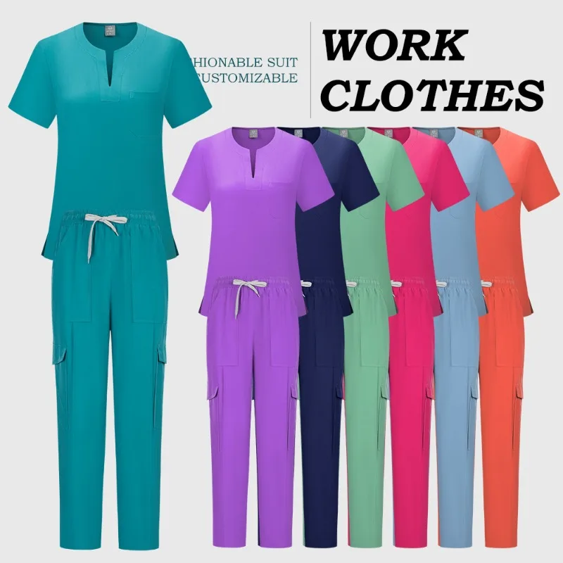 Two Piece Solid Color Frosted Set Short Sleeved with Pocket Pet Hospital Women's Drawstring Pants Uniform All Season Casual Wear
Two Piece Solid Color Frosted Set Short Sleeved with Pocket Pet Hospital Women's Drawstring Pants Uniform All Season Casual Wear