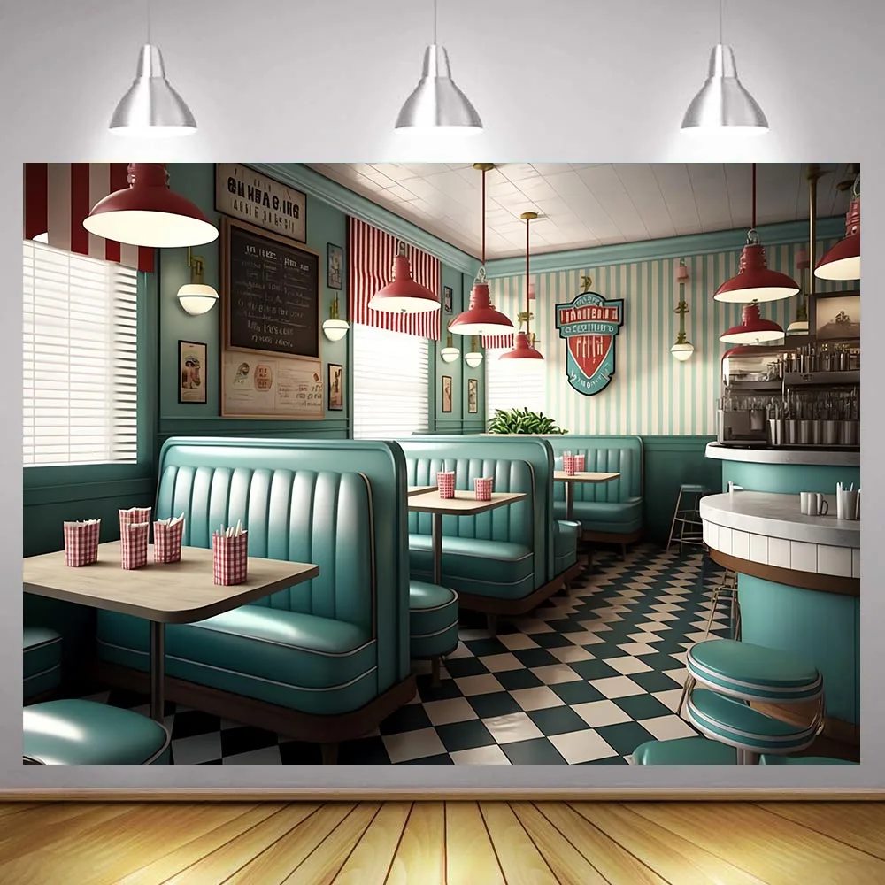 Nostalgic Style Retro Usa Diner 1950s Vintage Interior Classic Americana Restaurant 50s Party Decoration Photography Background
Nostalgic Style Retro Usa Diner 1950s Vintage Interior Classic Americana Restaurant 50s Party Decoration Photography Background