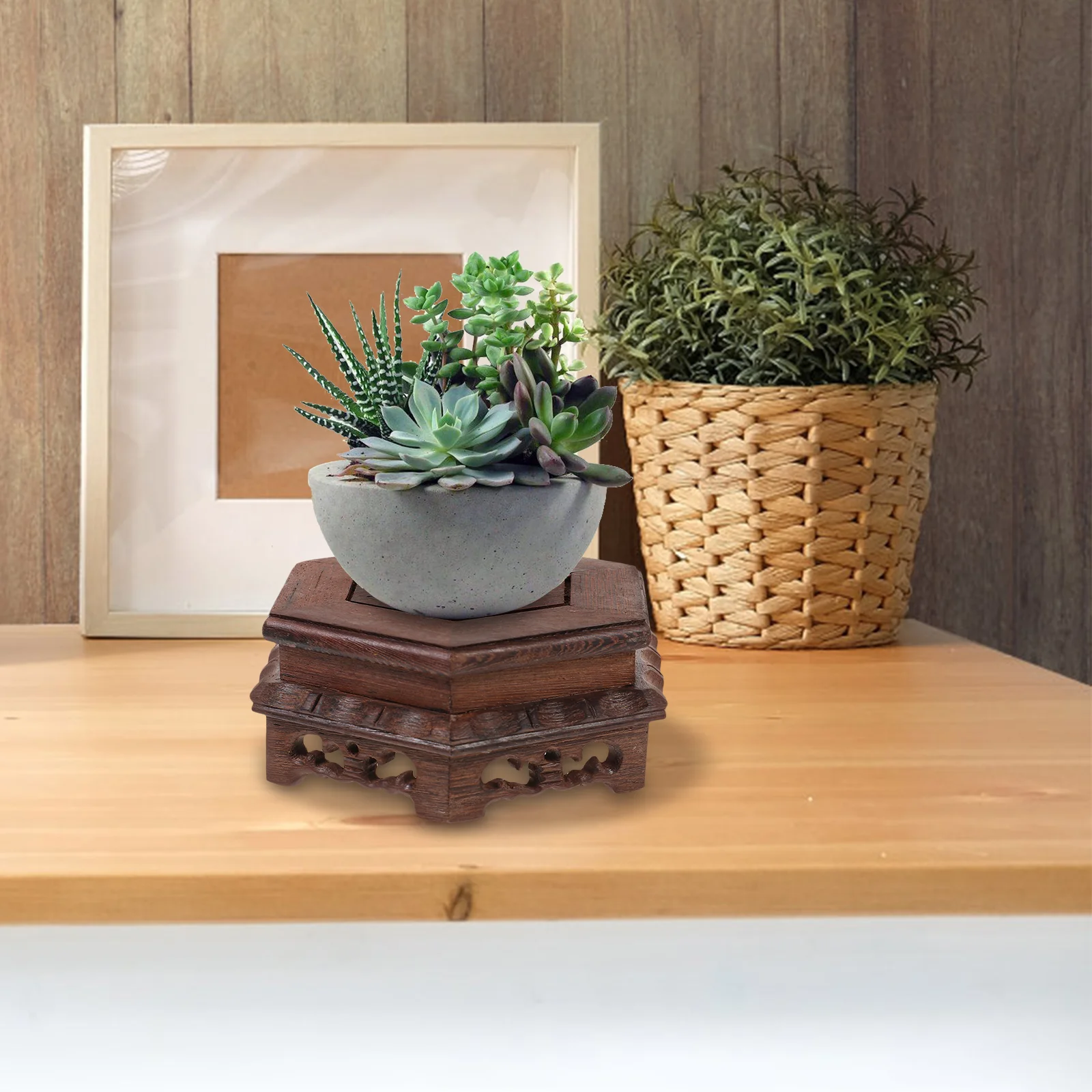 Cylinder Chicken Wing Solid Wood Base Hexagonal Flowerpot Storage Rack Small Size Wooden Plant Holder Potted Plant Display Shelf
Cylinder Chicken Wing Solid Wood Base Hexagonal Flowerpot Storage Rack Small Size Wooden Plant Holder Potted Plant Display Shelf