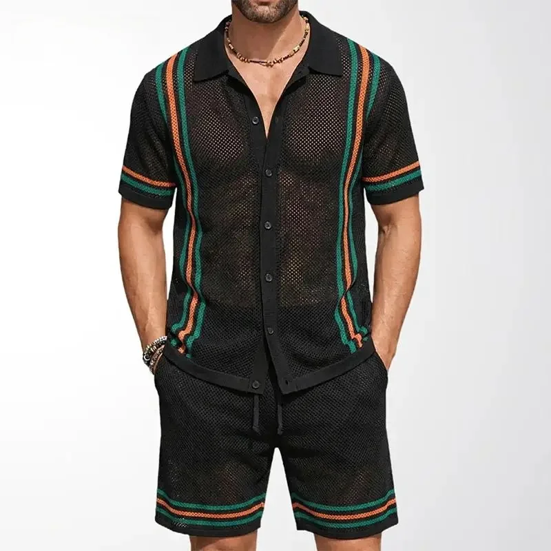 Daily Leisure Breathable Hollow Out Suits Men Spring Summer Seaside Beach Short Sleeve Knit Shirt And Shorts Two Piece Mens Sets
Daily Leisure Breathable Hollow Out Suits Men Spring Summer Seaside Beach Short Sleeve Knit Shirt And Shorts Two Piece Mens Sets